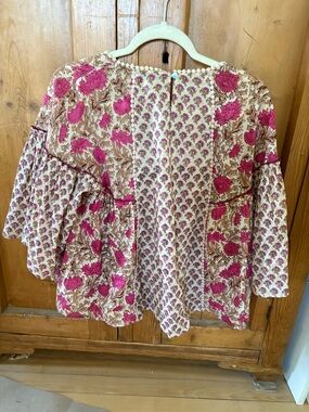 Rachel Zoe Cream and Hot Pink Floral Peasant Blouse